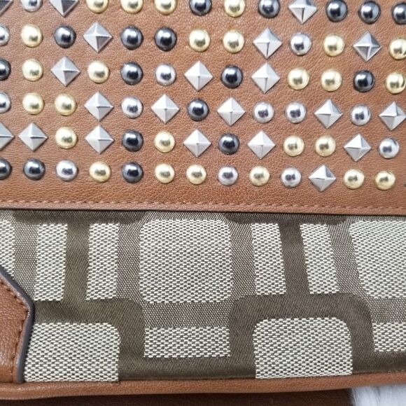 Brown With Metal Studded Nine West Shoulder Bag - Picture 2 of 11
